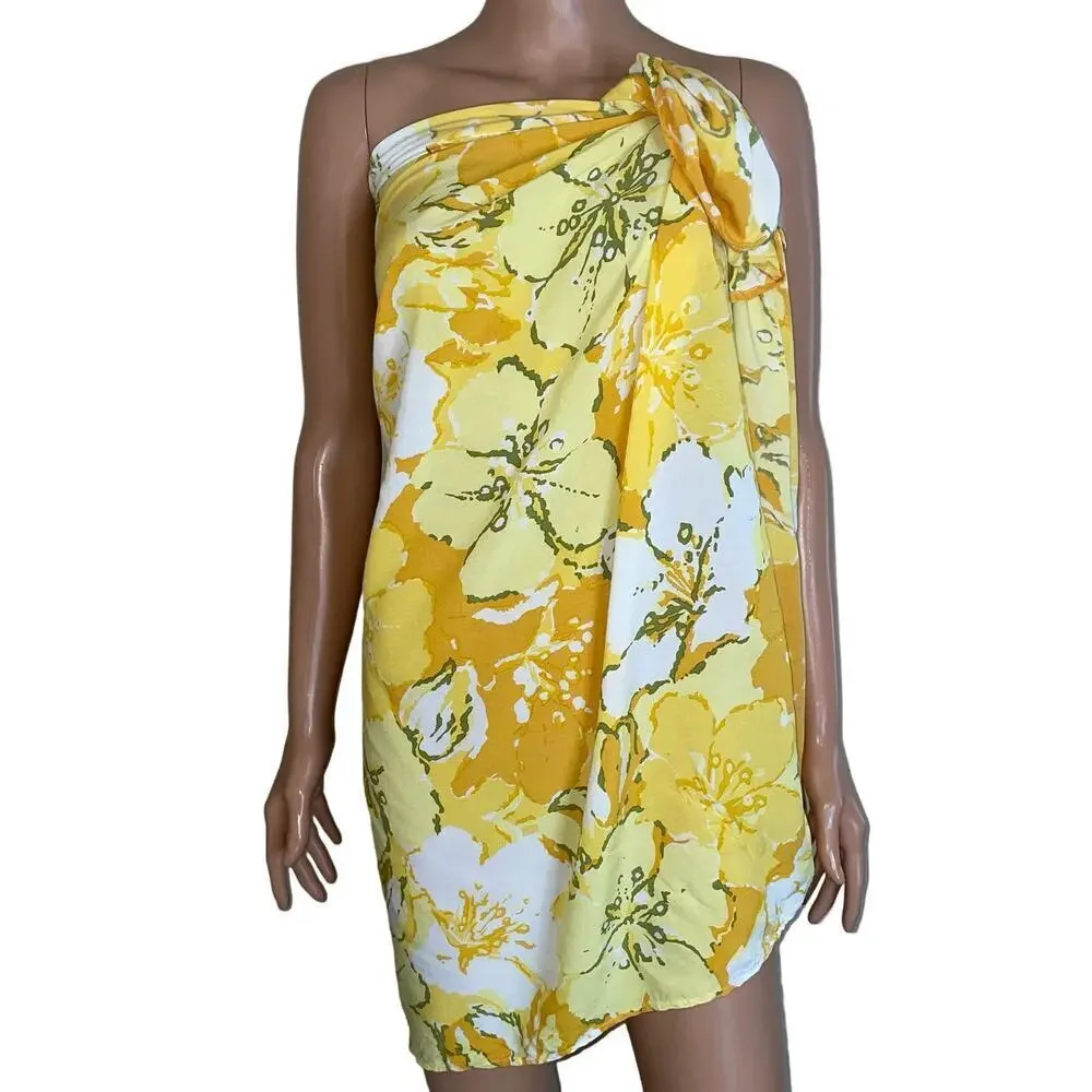 Faithfull the Brand Asturias wrap scarf yellow floral print lightweight OSFM